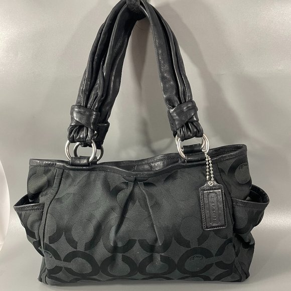 Exquisite Rare Coach # 13232P Pilot Parker Op Art Riley Bag, Black - Picture 1 of 16